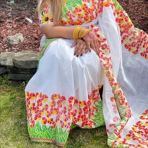 Cotton Red and White saree (blouse not included)